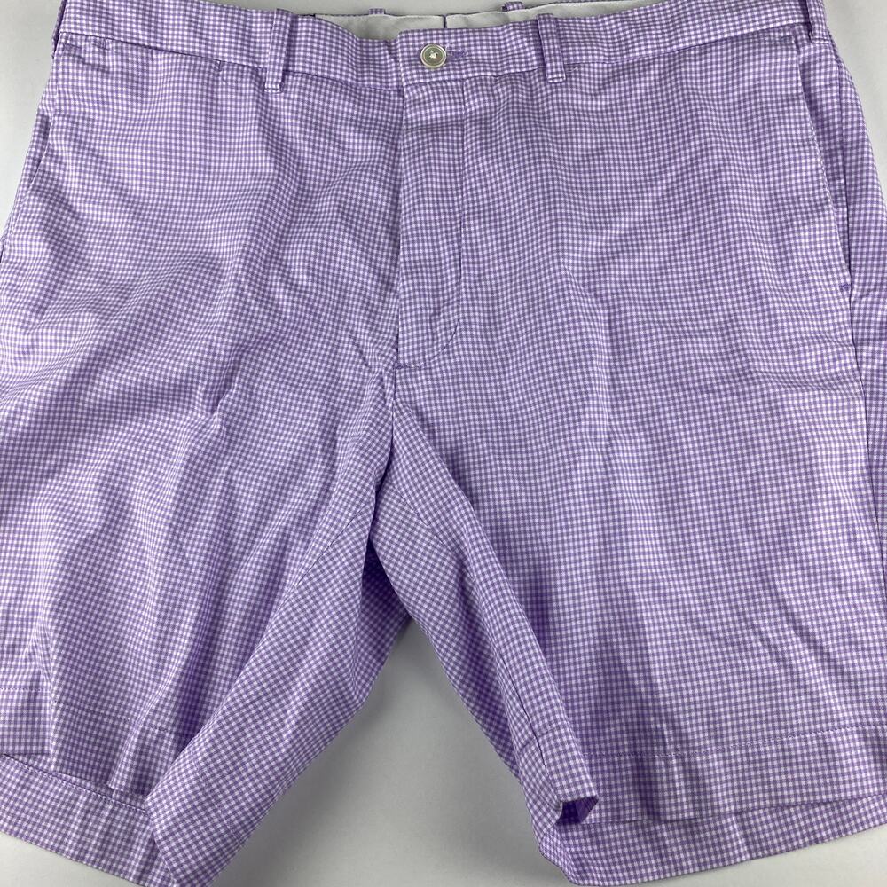 Polo Ralph Lauren Mens 36 Purple Gingham Chino Shorts Slim Fit Cotton